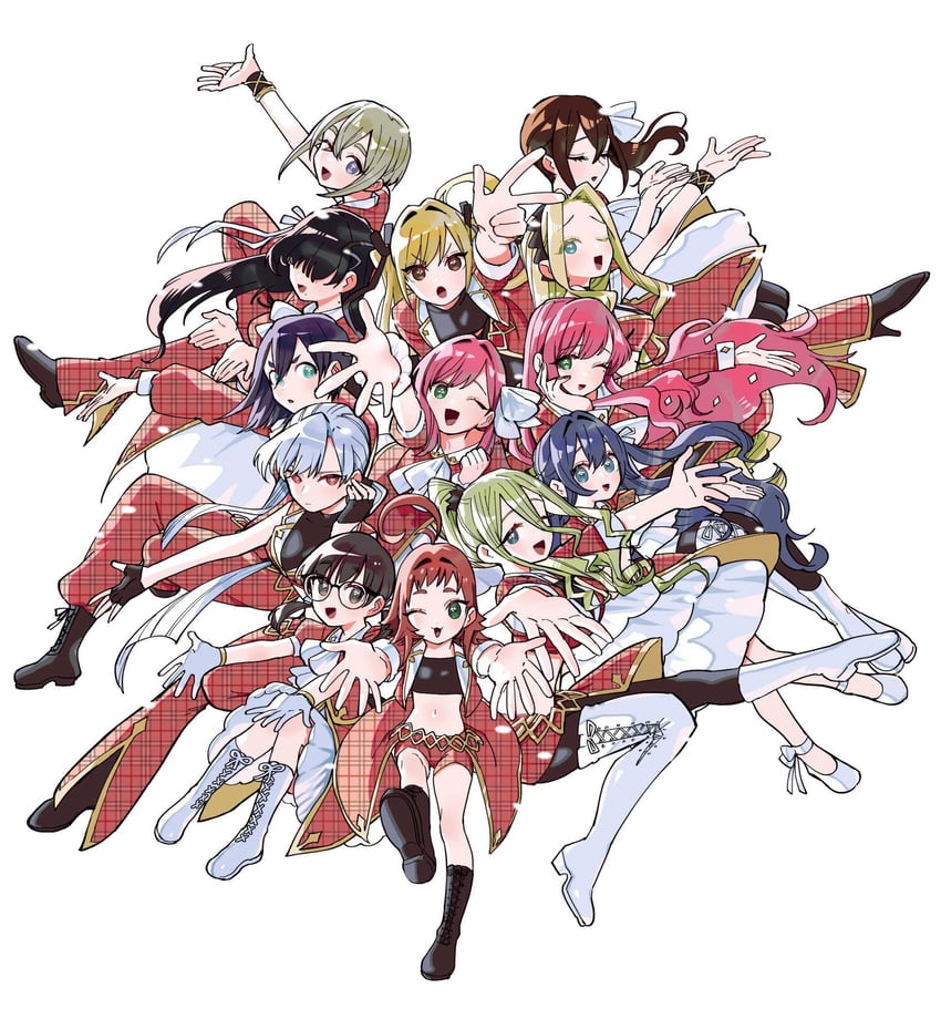 hanazono hakari, inda karane, yoshimoto shizuka, eiai nano, hanazono hahari, and 8 more (kimi no koto ga dai dai dai dai daisuki na 100-nin no kanojo) drawn by nozawa_yukiko