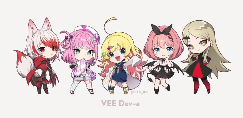 syusetu kohaku, otokado ruki, kujou ringo, tulsi nightmare, and hinahoshi airu (vee) drawn by feb_itk
