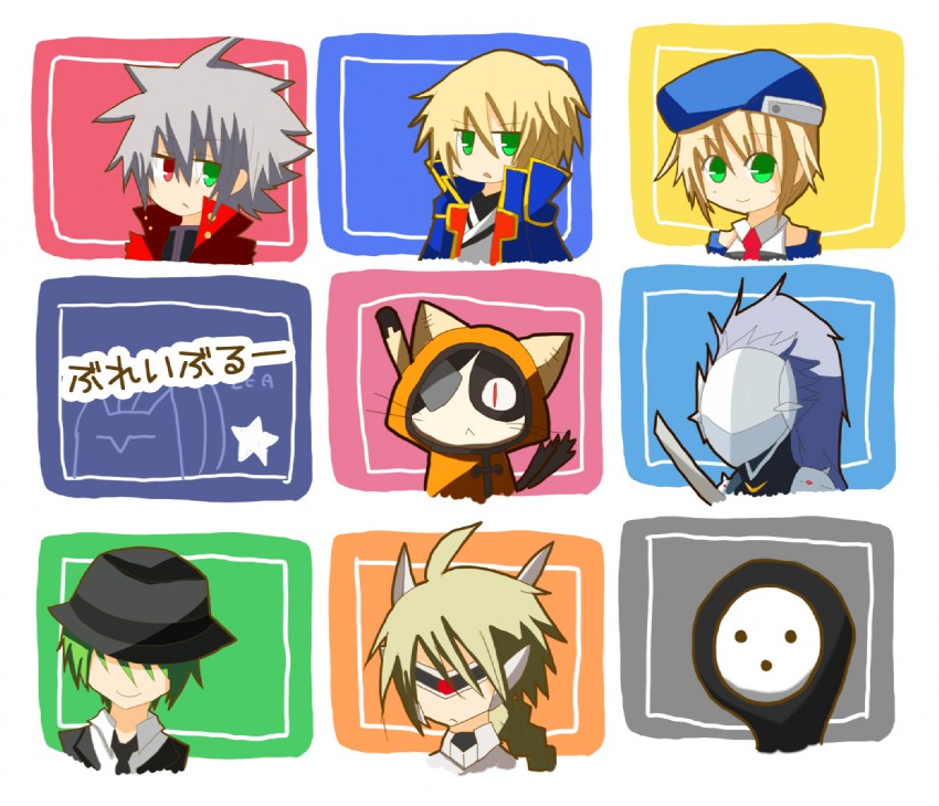 noel vermillion, ragna the bloodedge, jin kisaragi, lambda-11, hazama, and 3 more (blazblue) drawn by aozoranoneko