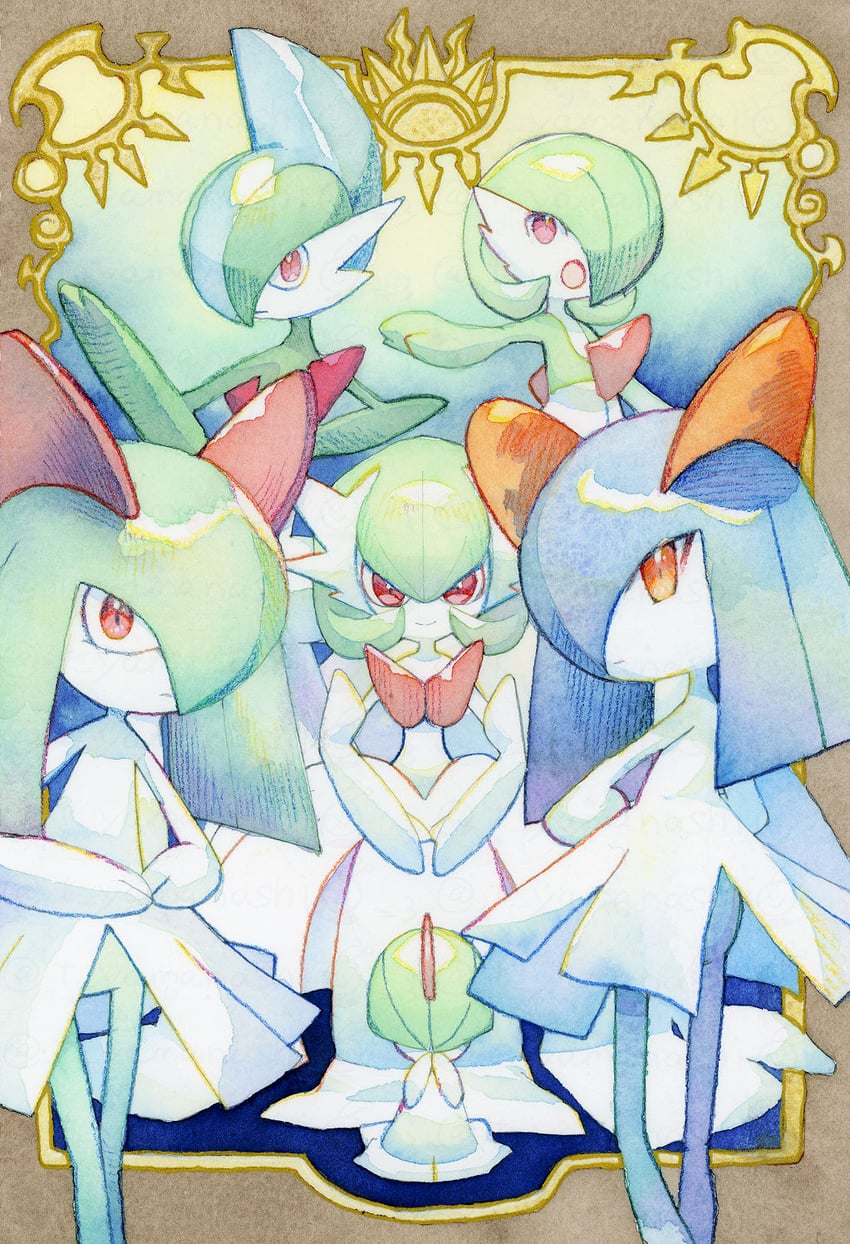 gardevoir, kirlia, mega gardevoir, gallade, and ralts (pokemon) drawn by  yamanashi_taiki