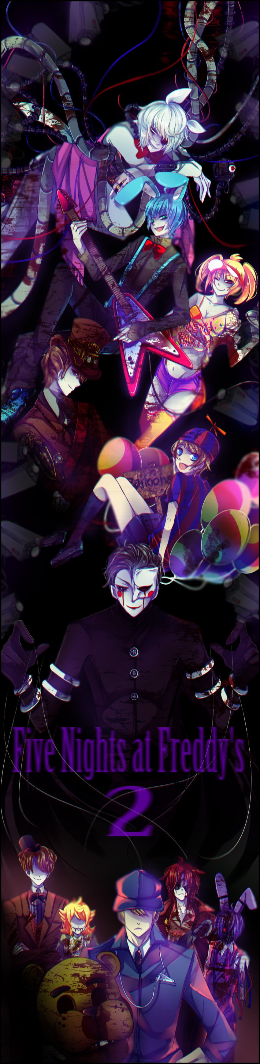 freddy fazbear, chica, foxy, bonnie, toy chica, and 7 more (five nights at freddy's and 1 more) drawn by nano_(gatanii69)