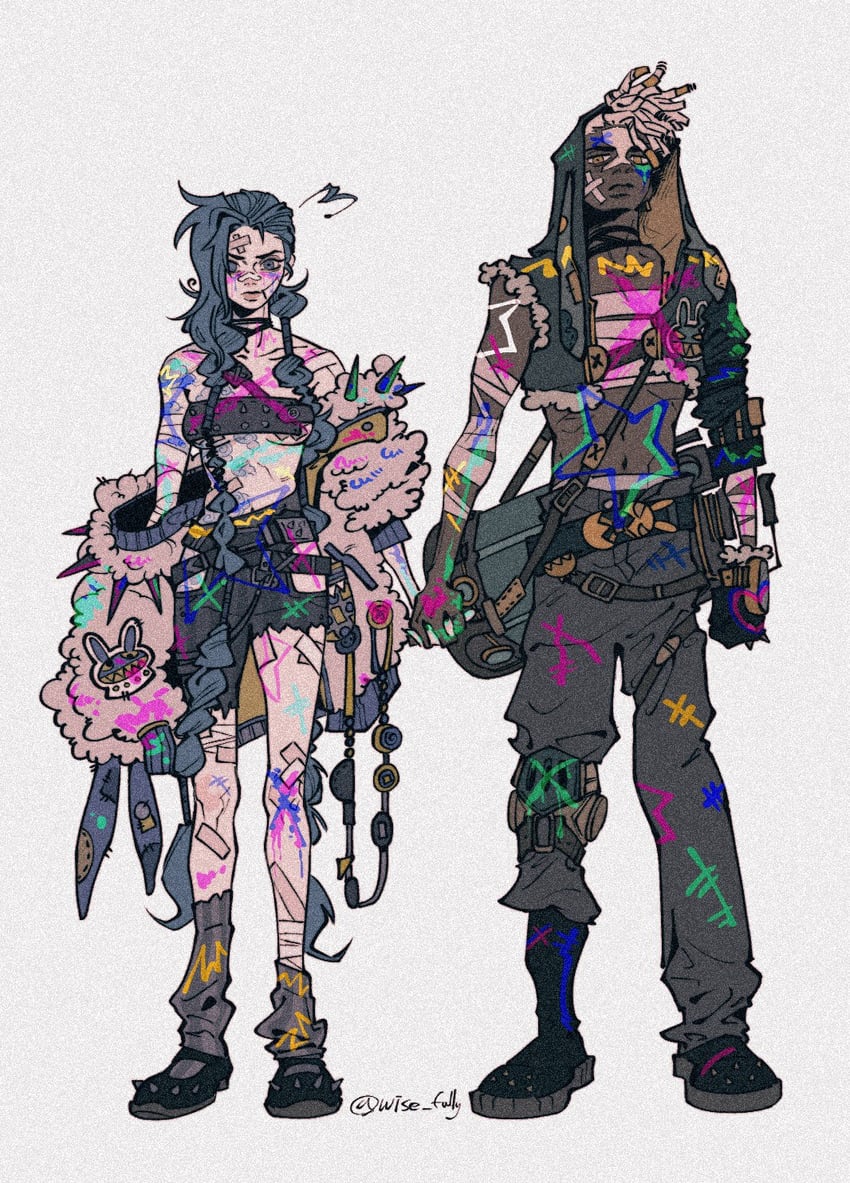 jinx, arcane jinx, and ekko (league of legends and 1 more) drawn by wise_fully