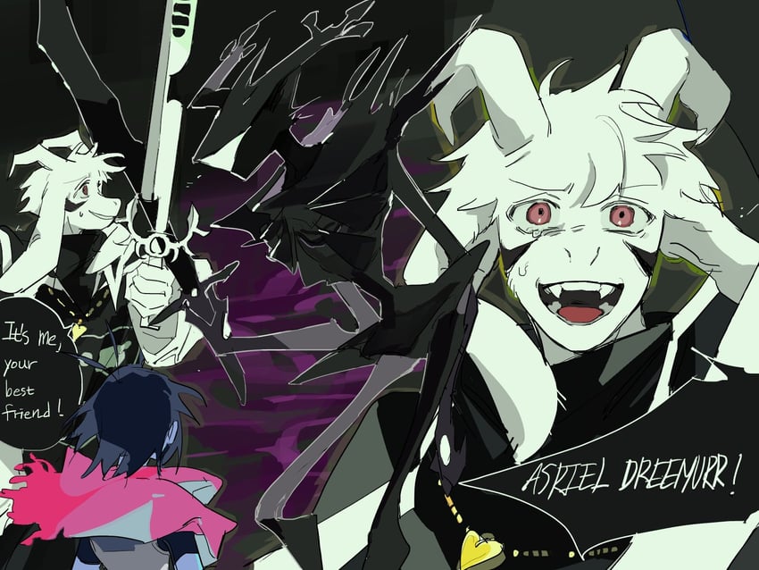 kris, asriel dreemurr, and roaring knight (deltarune) drawn by yaksa_del