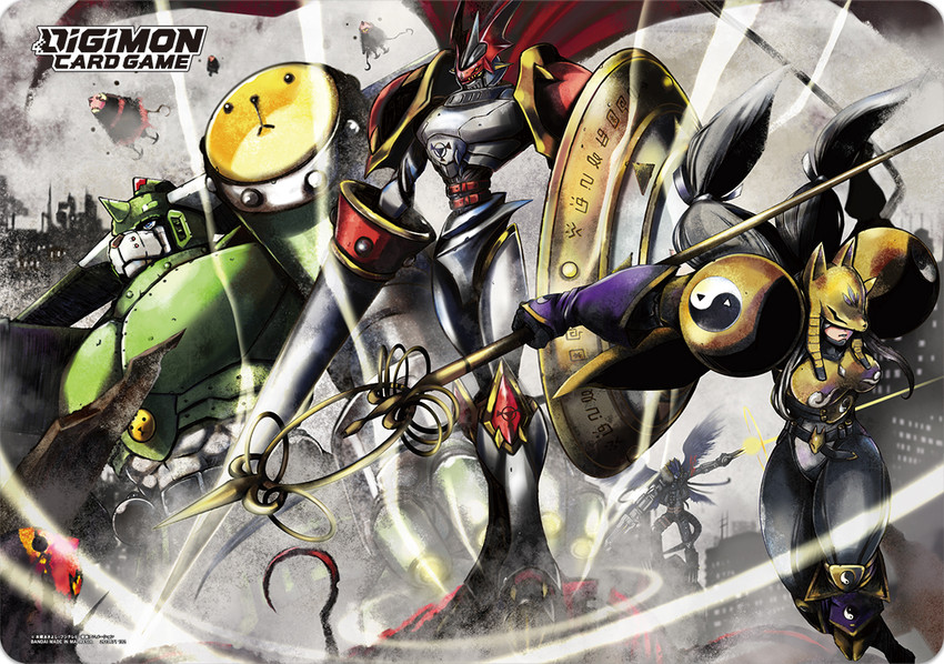 sakuyamon, dukemon, beelzebumon, and saintgalgomon (digimon and 2 more) drawn by watanabe_kenji