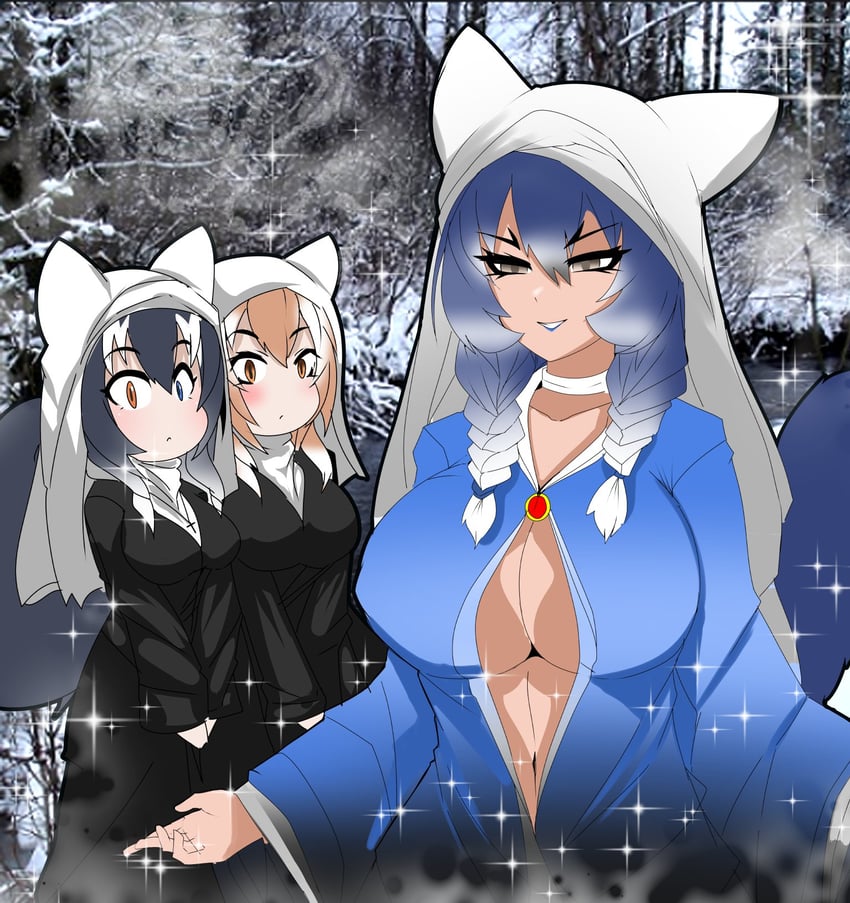 grey wolf, dire wolf, and japanese wolf (kemono friends and 2 more) drawn by nanoder and nanokumav