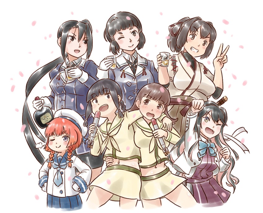 kitakami, ooi, naganami, ise, nachi, and 6 more (kantai collection) drawn by karasu_(naoshow357)