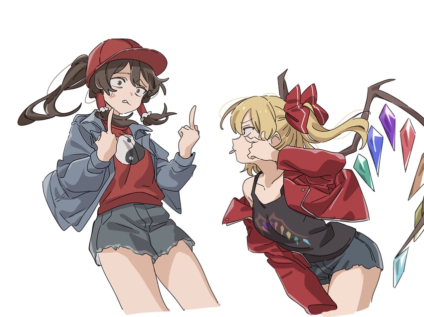 hakurei reimu and flandre scarlet (touhou) drawn by masho_makamaka
