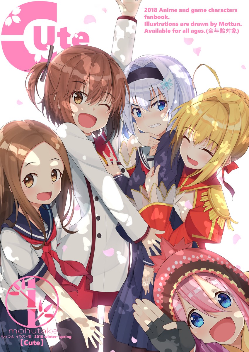 nero claudius, takagi-san, kagamihara nadeshiko, sora ginko, and etou kanami (fate and 5 more) drawn by mottsun_(i_40y)