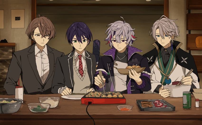 kenmochi touya, fuwa minato, kagami hayato, and kaida haru (nijisanji) drawn by matsuhago