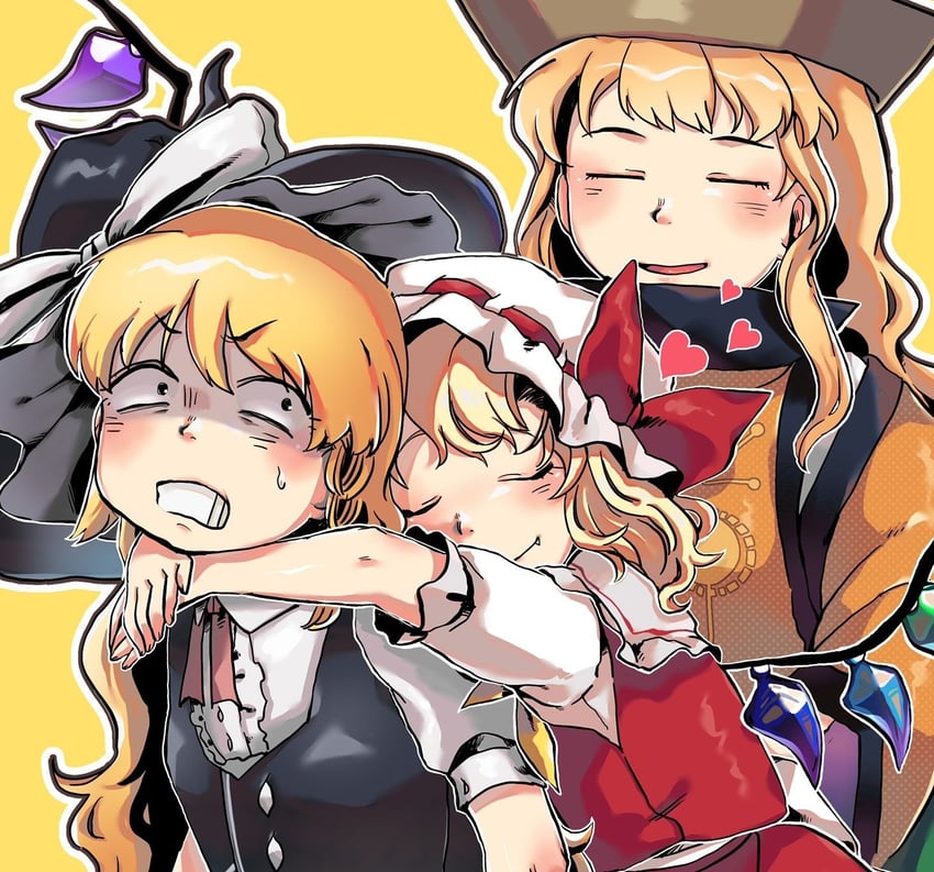 kirisame marisa, flandre scarlet, and matara okina (touhou) drawn by kokechankokko