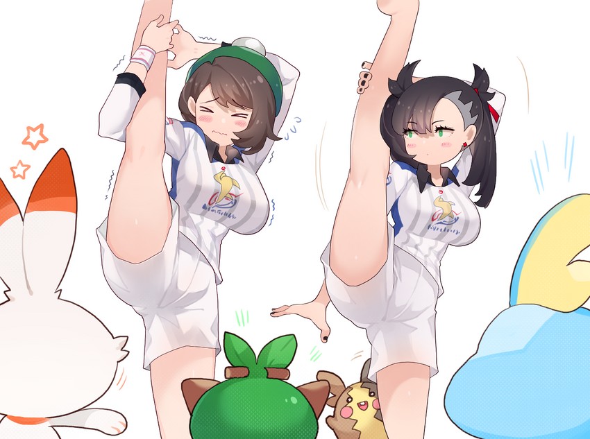 marnie, gloria, morpeko, scorbunny, sobble, and 1 more (pokemon and 1 more) drawn by sumisumii