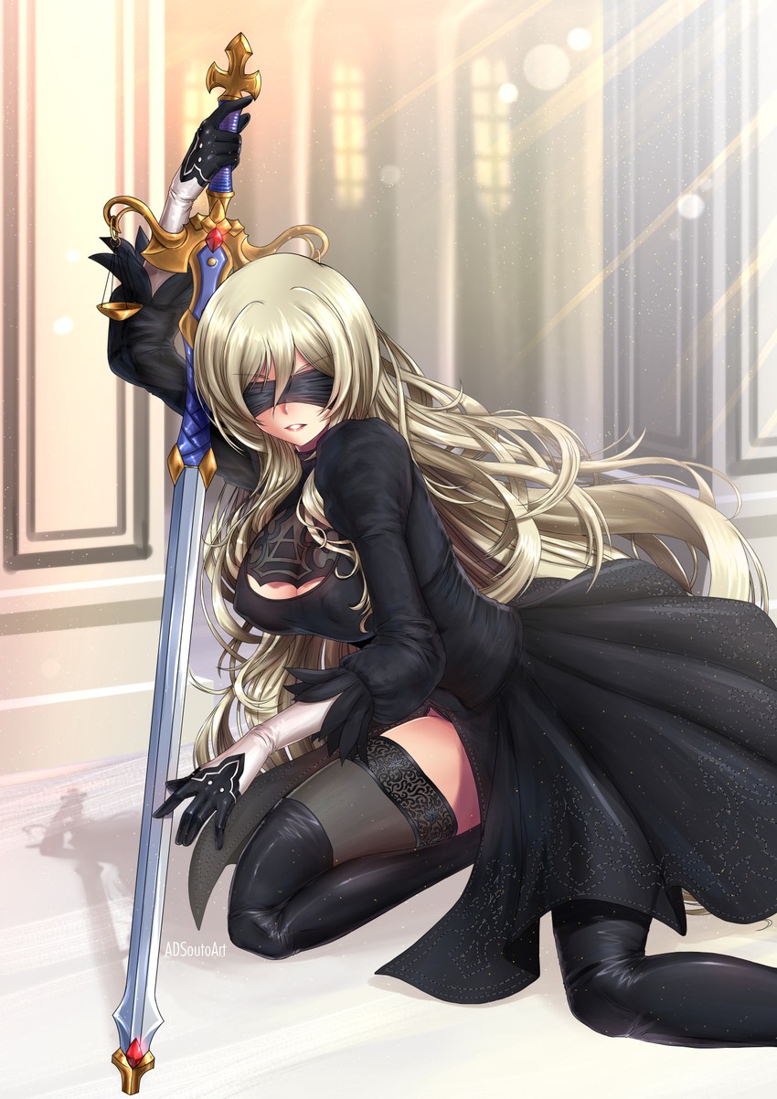 2b and sword maiden (nier and 2 more) drawn by adsouto