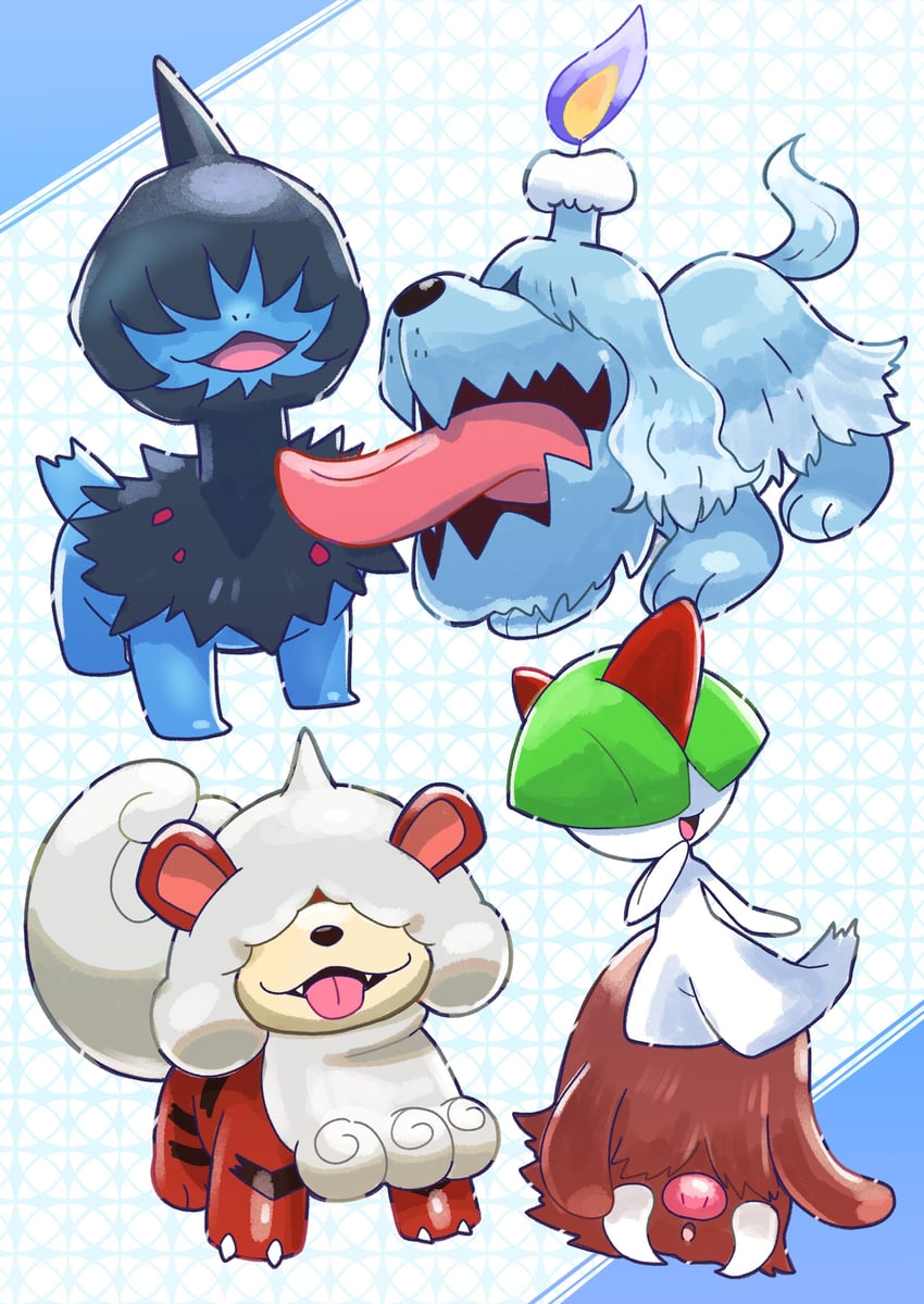 ralts, hisuian growlithe, deino, greavard, and piloswine (pokemon) drawn by sheyona
