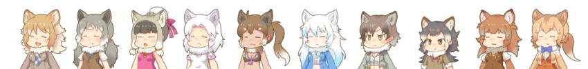 dhole, arctic wolf, indian wolf, italian wolf, eastern wolf, and 5 more (kemono friends) drawn by pozesuke