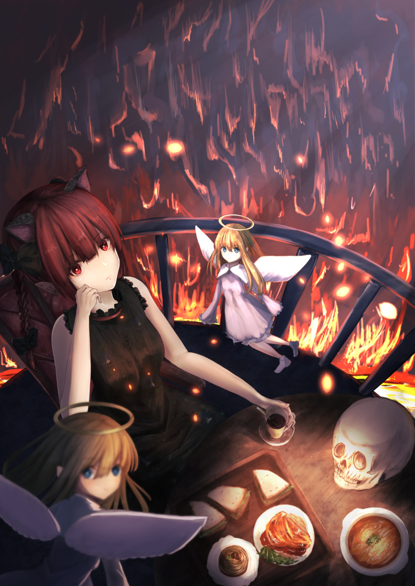 kaenbyou rin and zombie fairy (touhou) drawn by cacao_devil