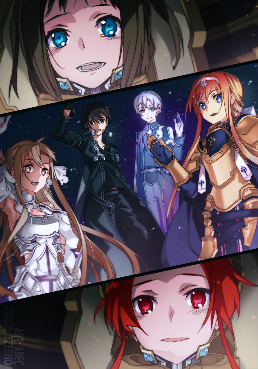 asuna, kirito, alice zuberg, eugeo, ronye arabel, and 1 more (sword art online and 3 more) drawn by bunbun and ootsuka_shin'ichirou