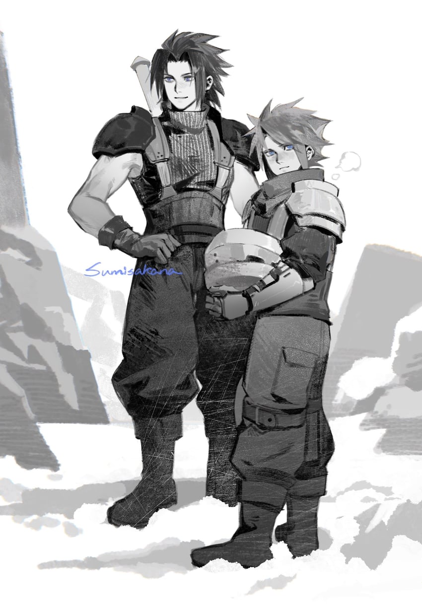 cloud strife and zack fair (final fantasy and 2 more) drawn by sumisakana