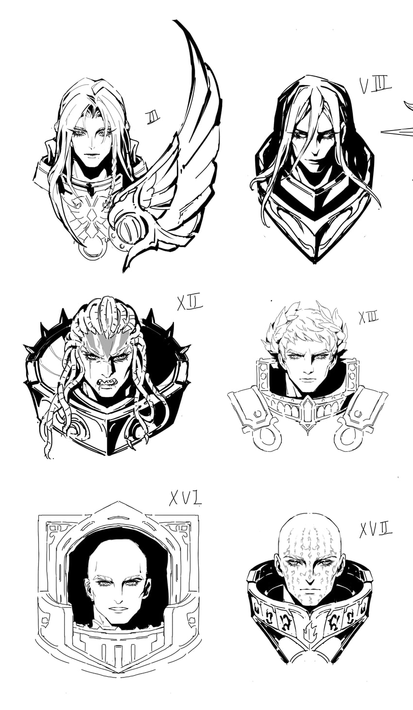 roboute guilliman, horus lupercal, fulgrim, konrad curze, angron, and 1 more (warhammer 40k) drawn by roroco316