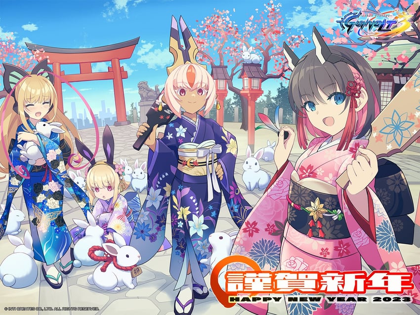 lumen, kirin, luxia, and layla (azure striker gunvolt and 1 more) drawn by hatakeyama_yoshitaka