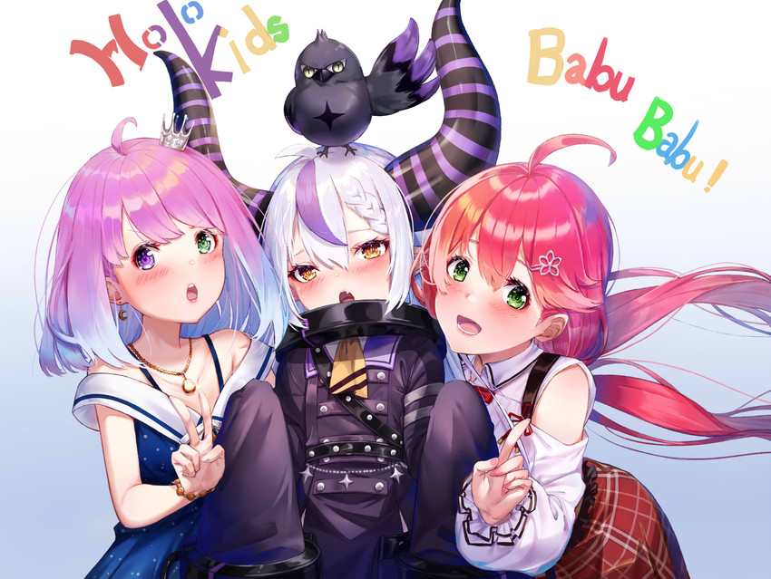 sakura miko, la+ darknesss, himemori luna, and crow (hololive) drawn by kinoko_(shikimylove)