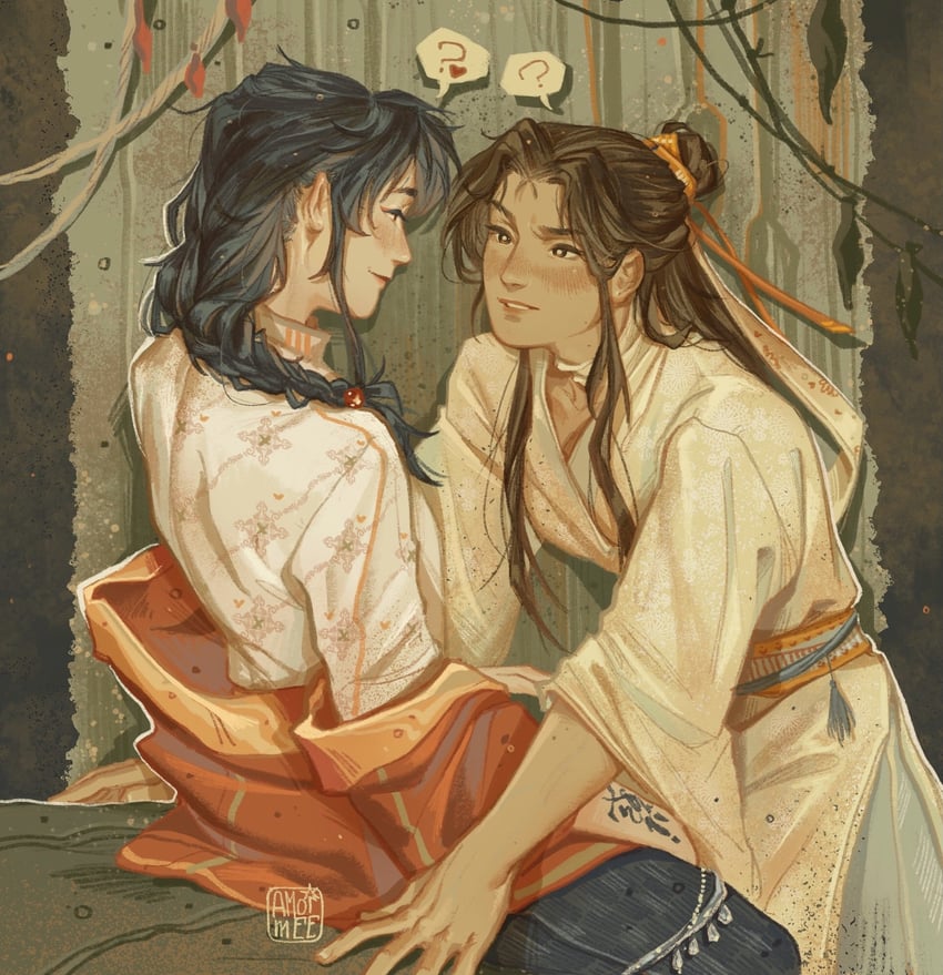 xie lian, hua cheng, and san lang (tianguan cifu) drawn by amonimy