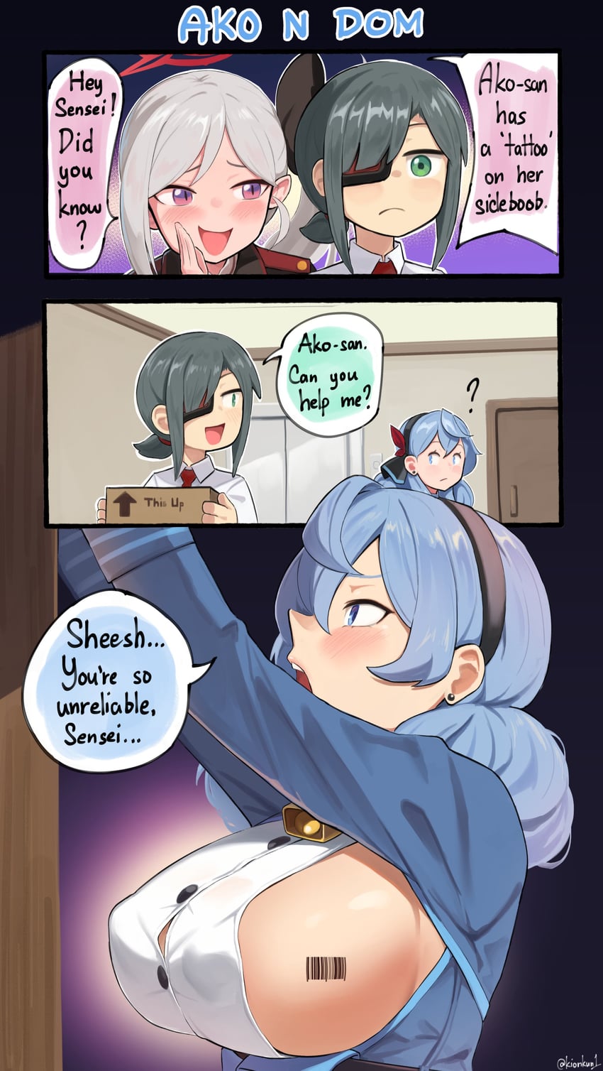 sensei, ako, mutsuki, and female sensei (blue archive) drawn by kion-kun