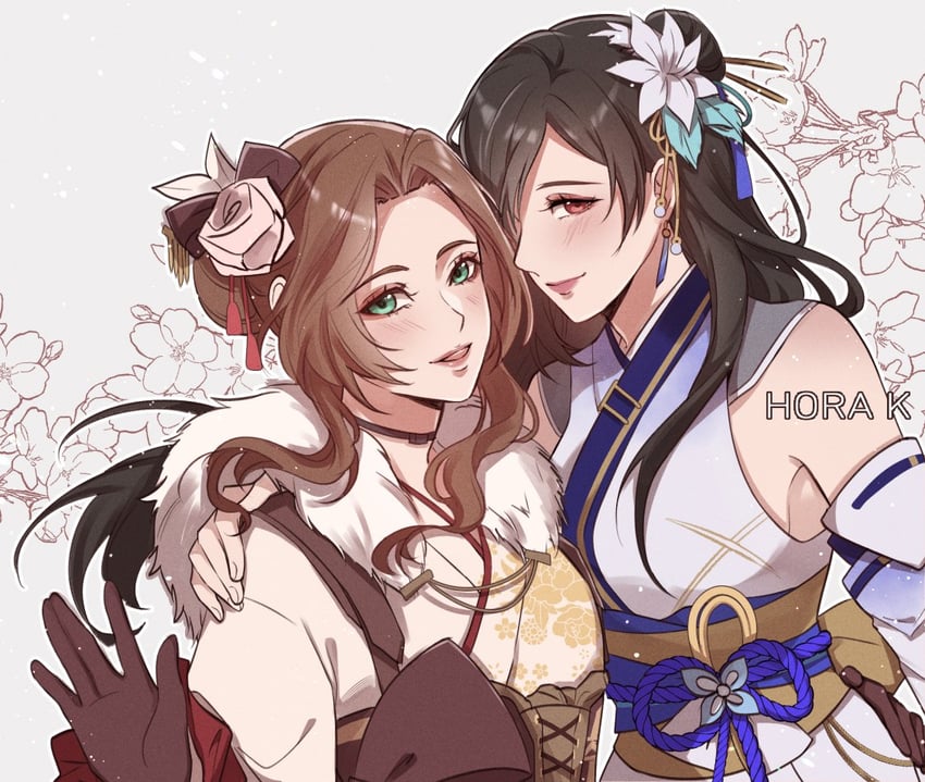 tifa lockhart and aerith gainsborough (final fantasy and 2 more) drawn by hora_k