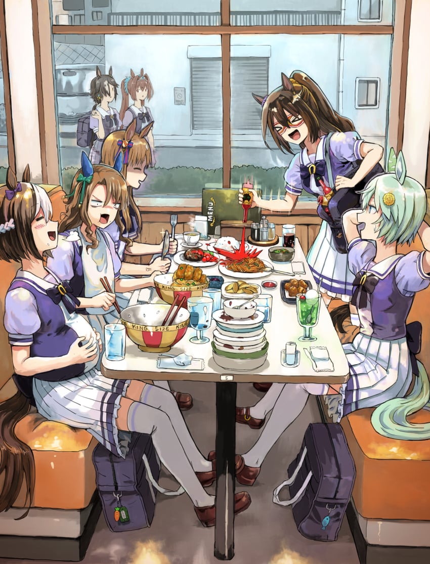 daiwa scarlet, special week, vodka, king halo, seiun sky, and 2 more (umamusume) drawn by pageratta