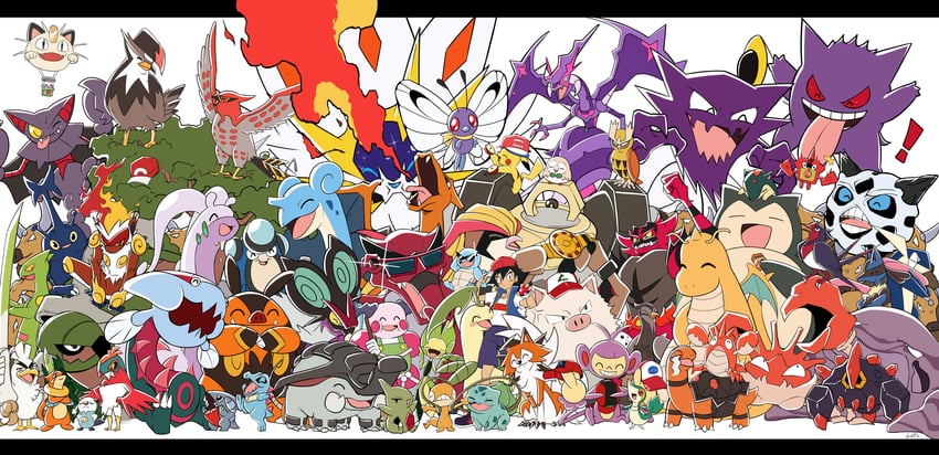 pikachu, ash ketchum, rotom, rowlet, charizard, and 60 more (pokemon and 6 more) drawn by koto510_46