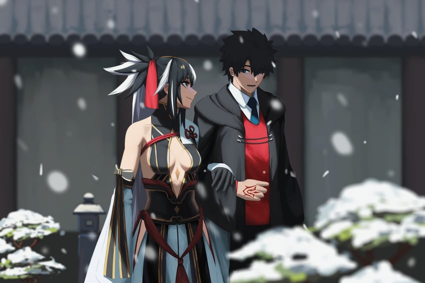 fujimaru ritsuka, nagao kagetora, and uesugi kenshin (fate and 1 more) drawn by paperpillar