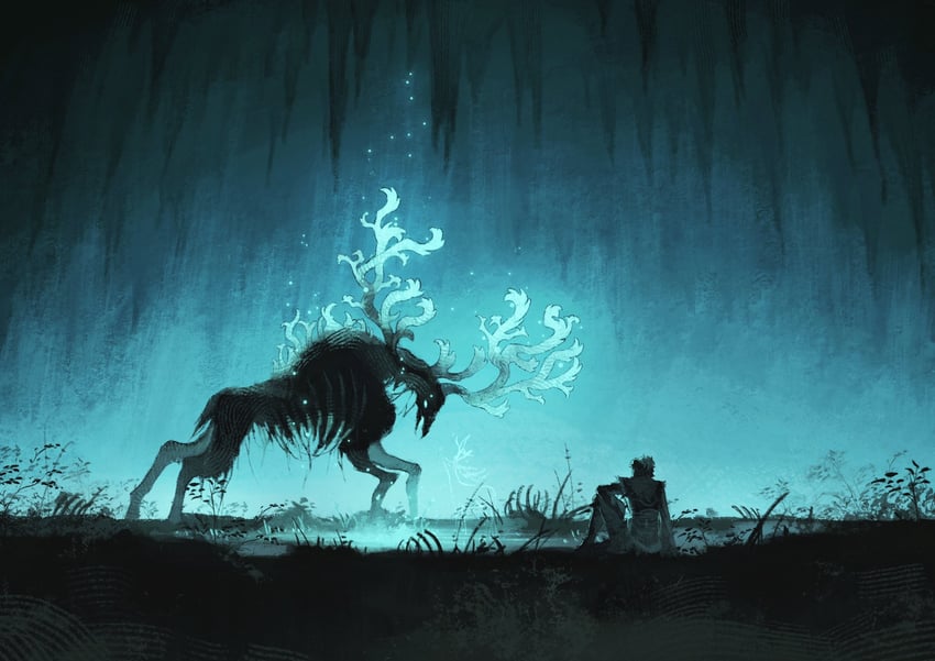 tarnished, ancestor spirit, and regal ancestor spirit (elden ring) drawn by la_bo_chu_shi