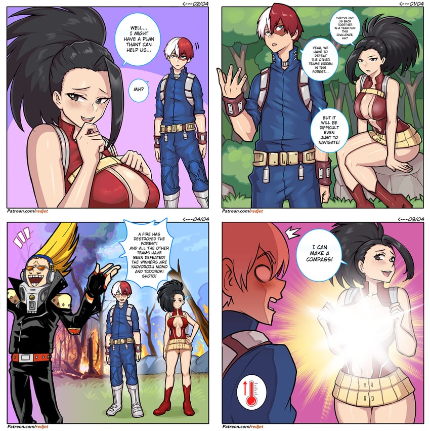todoroki shoto, yaoyorozu momo, and present mic (boku no hero academia) drawn by redjet