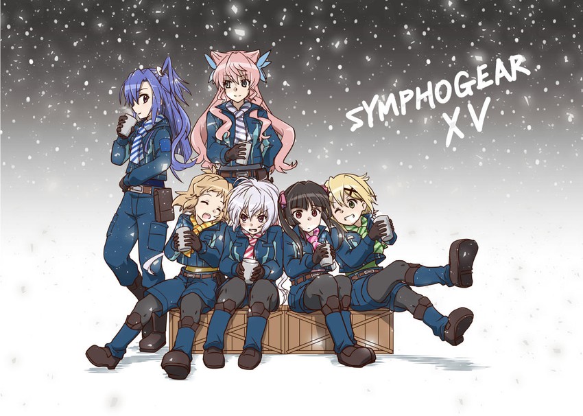 yukine chris, tachibana hibiki, akatsuki kirika, tsukuyomi shirabe, kazanari tsubasa, and 1 more (senki zesshou symphogear) drawn by ogitouma