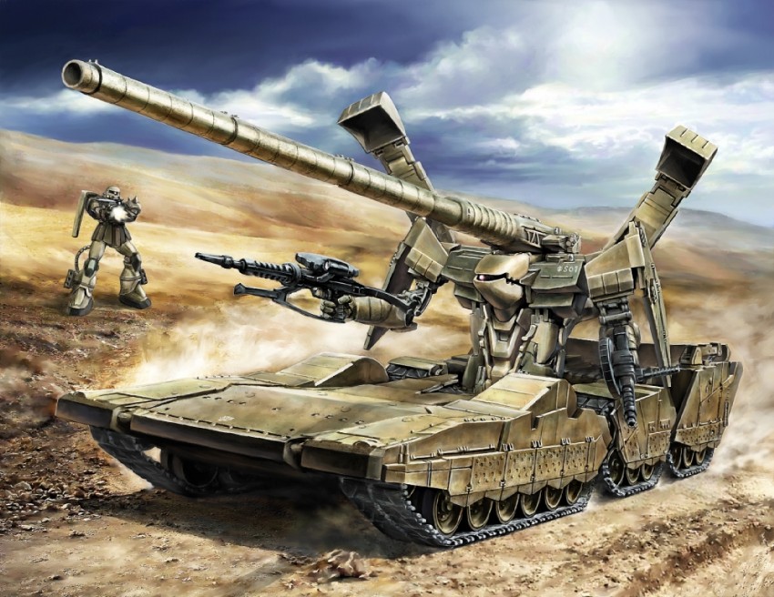 zaku ii, zaku ii f/j, and hildolfr (gundam and 1 more) drawn by nagappana