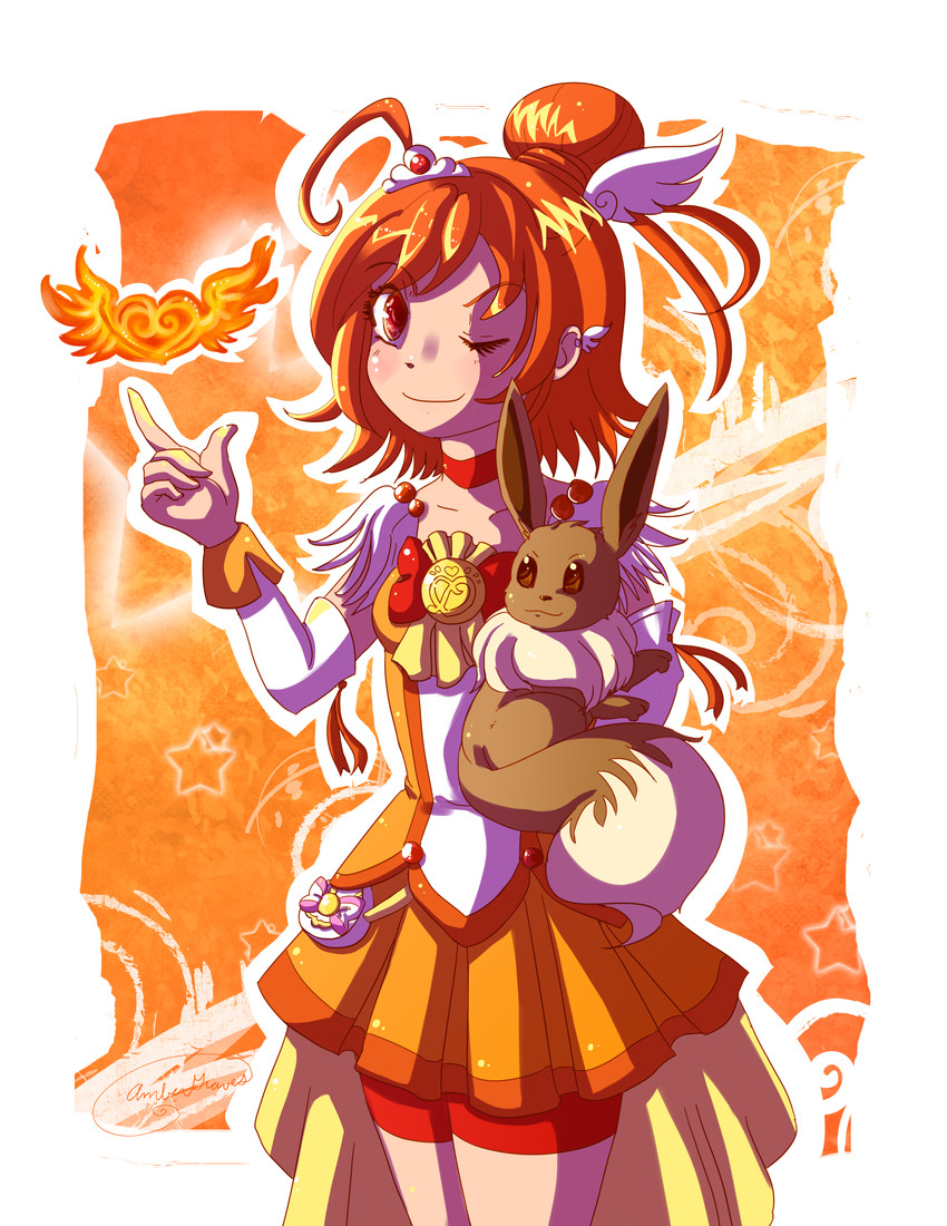 eevee, hino akane, and cure sunny (pokemon and 2 more) drawn by amber_groves