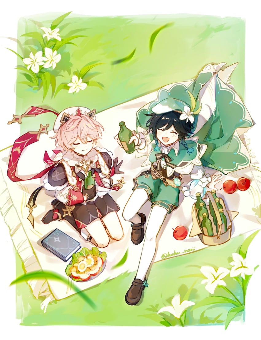 venti and dahlia (genshin impact) drawn by huhu_norii