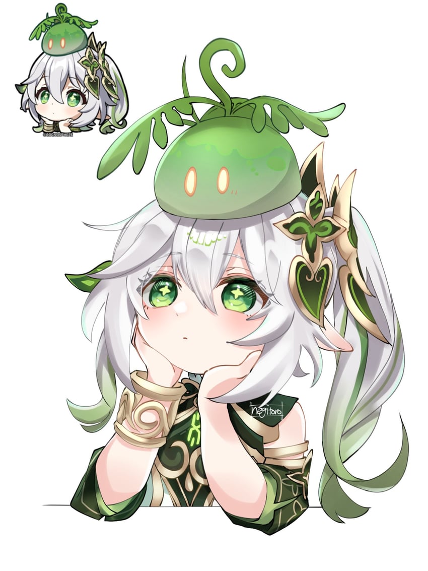 nahida, slime, and dendro slime (genshin impact) drawn by uzukin_(uzu_kazu411)