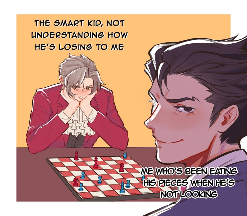 phoenix wright and miles edgeworth (ace attorney) drawn by vivbluetea