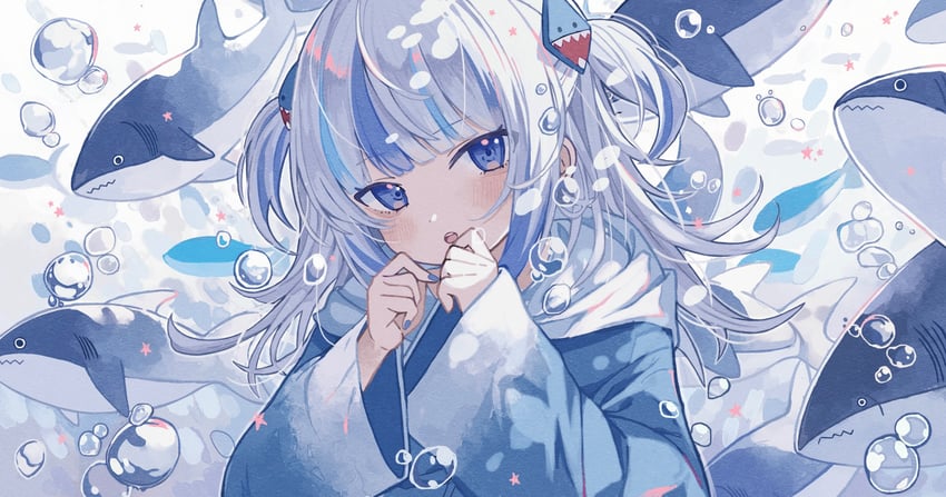 gawr gura (hololive and 1 more) drawn by yuzuriha_(nx_e78)