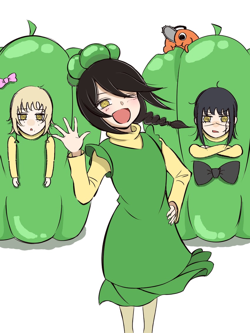 arima kana, yoru, pochita, fami, and nayuta (chainsaw man and 1 more) drawn by haromoti