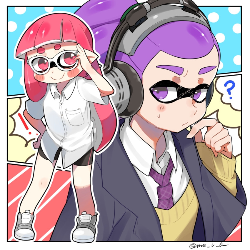 inkling player character, inkling girl, and inkling boy (splatoon and 1 more) drawn by amamiya_yuumu