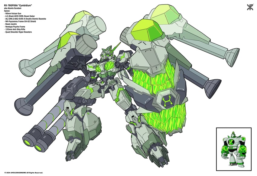 unicorn gundam, gundam gp-02 physalis, and atomix (gundam and 4 more) drawn by apoloniodraws