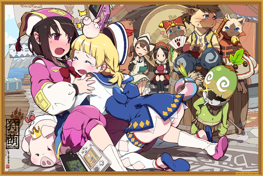 poogie, guild sweetheart, quest receptionist, cha-cha, konaha, and 2 more (monster hunter and 3 more) drawn by len_(a-7)