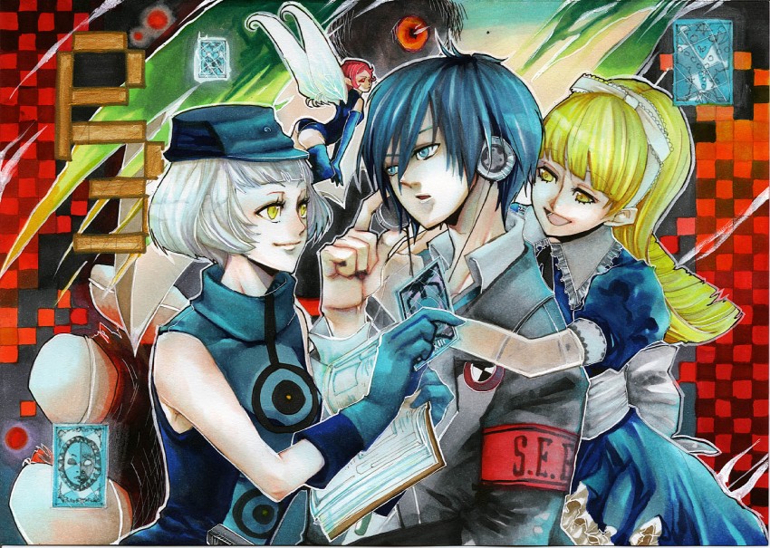 yuuki makoto, elizabeth, alice, and pixie (persona and 1 more) drawn by noppo