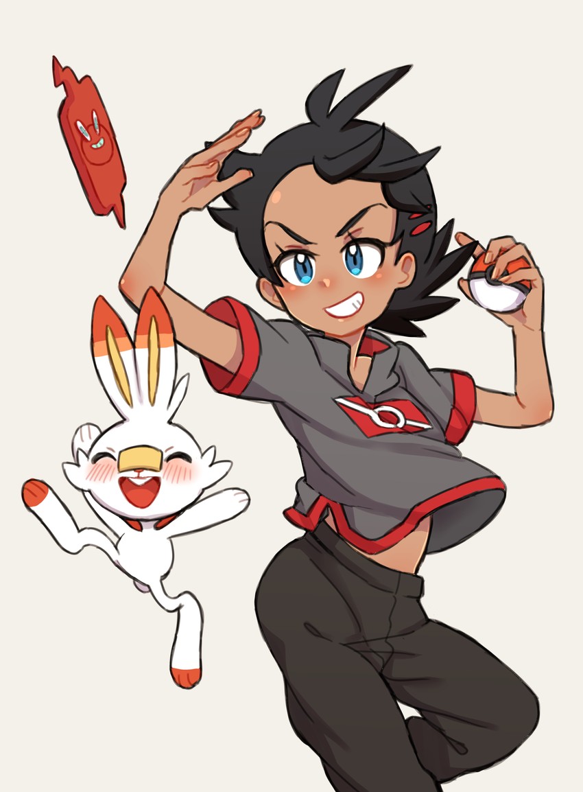 rotom, rotom phone, scorbunny, and goh (pokemon and 1 more) drawn by nico_o0