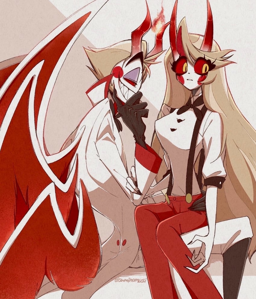 lucifer morningstar and charlie morningstar (hazbin hotel) drawn by hugy8277