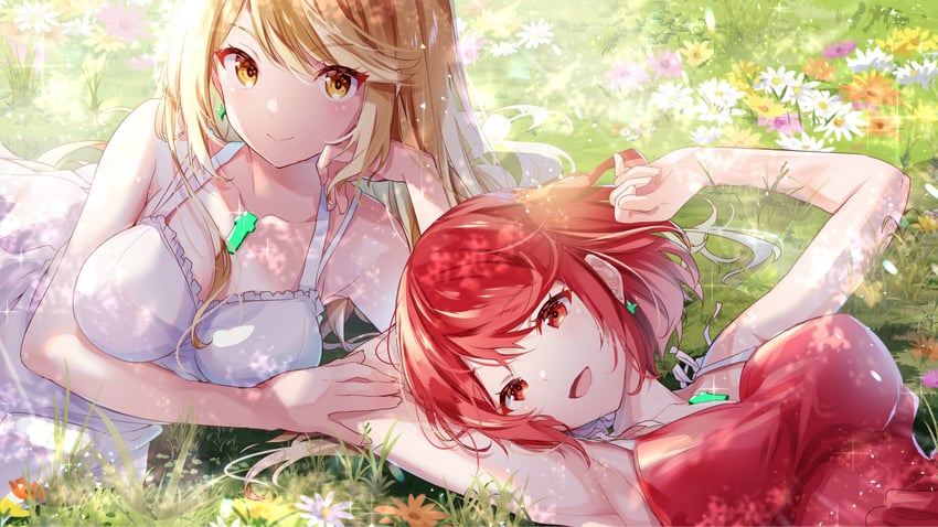 pyra and mythra (xenoblade chronicles and 1 more) drawn by ui_frara