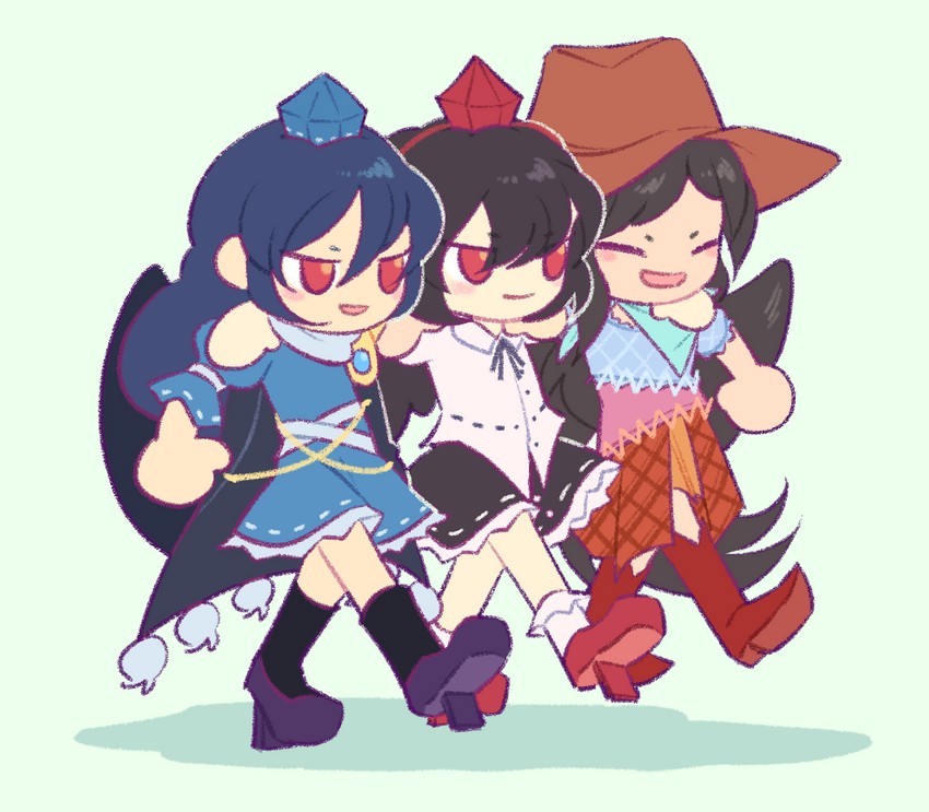shameimaru aya, kurokoma saki, and iizunamaru megumu (touhou) drawn by guuchama