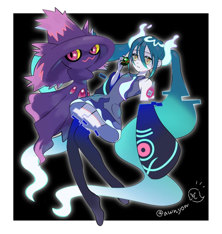 hatsune miku, mismagius, and ghost miku (pokemon and 2 more) drawn by awano_saji