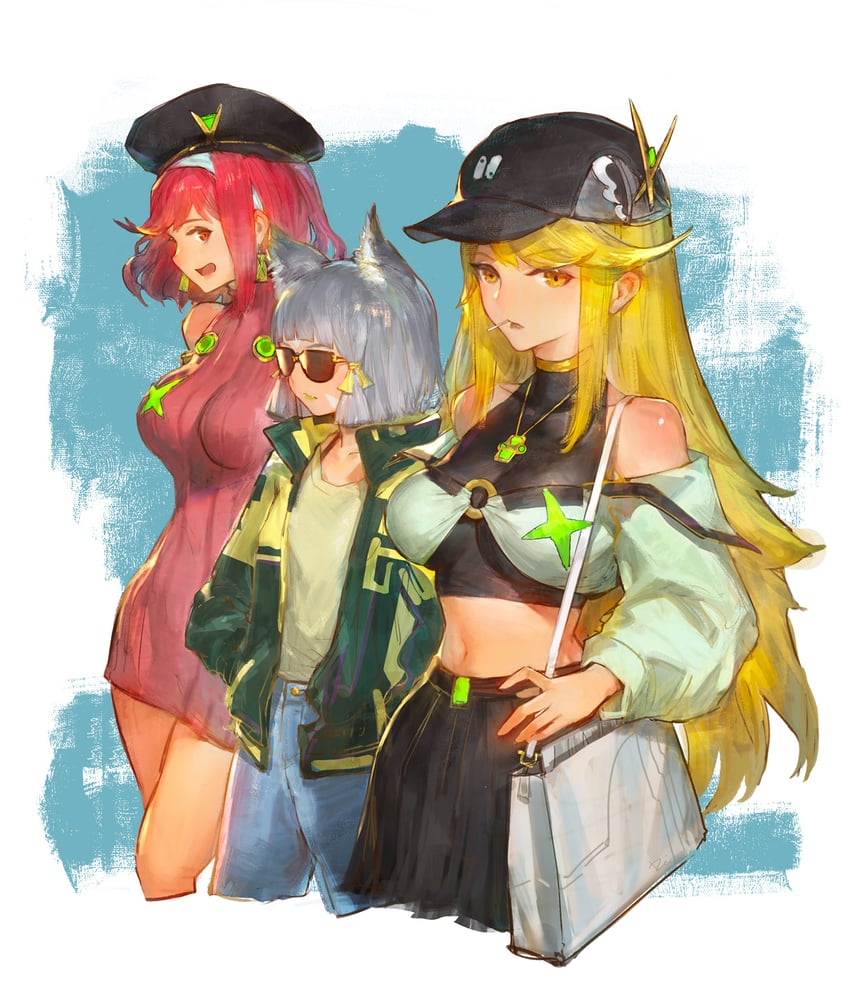 pyra, mythra, and nia (xenoblade chronicles and 1 more) drawn by daible